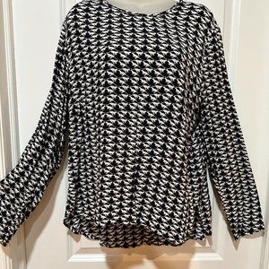 H&M Black & White Crew Neck Long Sleeve Flowey Blouse, Size 12